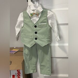 Green Vest and Pants Set with White Shirt